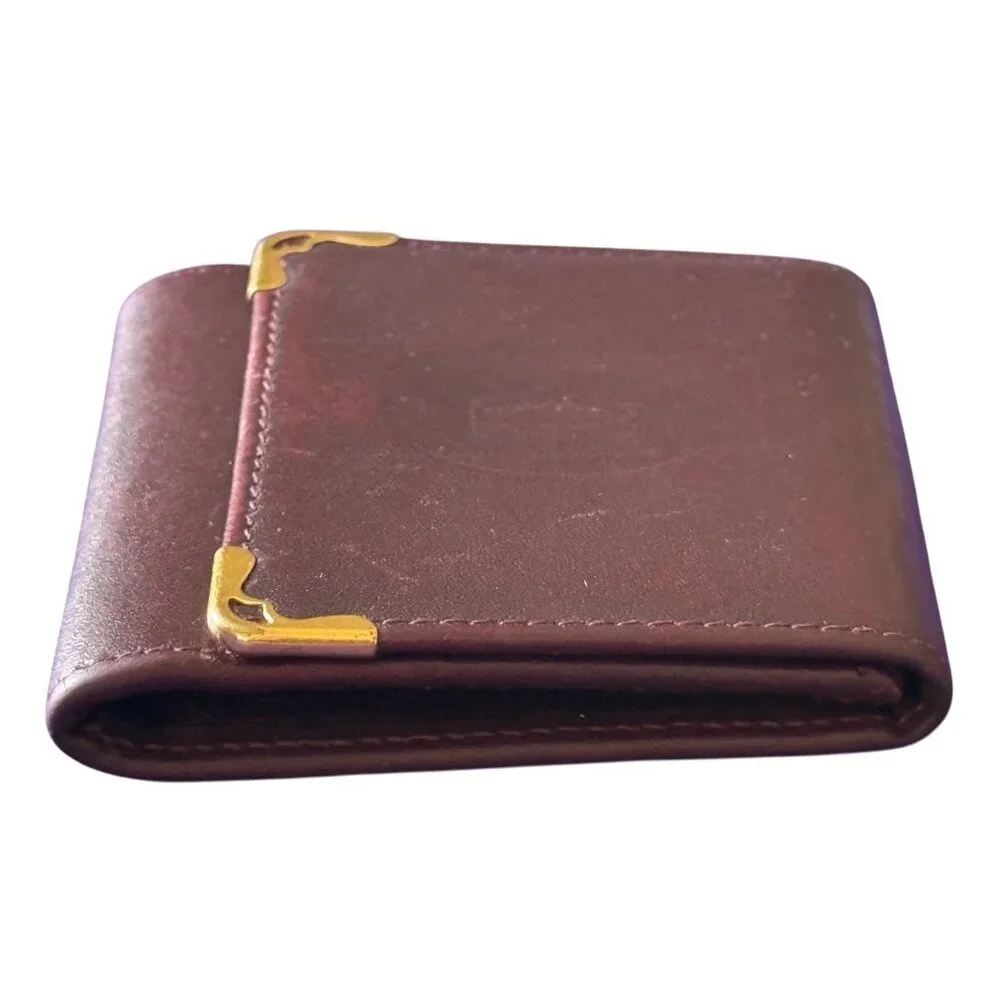 Cartier Bordeaux Burgundy Red Leather Logo Coin Wallet - Picture 4 of 11